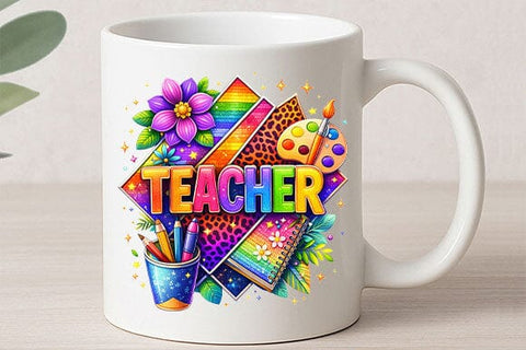 Colorful Teacher PNG Rainbow Leopard Print Sublimation Design SVG BillahCrafts 