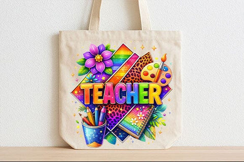 Colorful Teacher PNG Rainbow Leopard Print Sublimation Design SVG BillahCrafts 