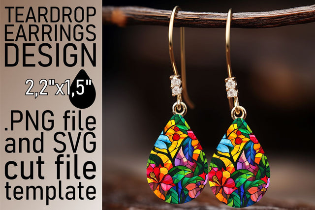 Colorful Teardrop Earrings Stained Glass Tree Art Sublimation afrosvg 