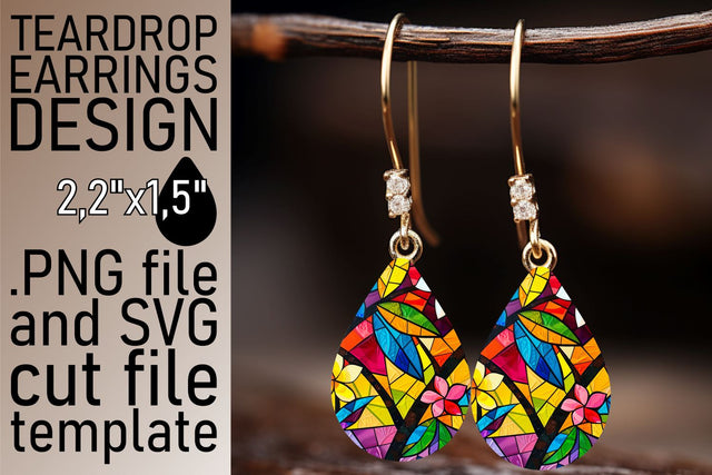 Colorful Teardrop Earrings Stained Glass Tree Art Sublimation afrosvg 