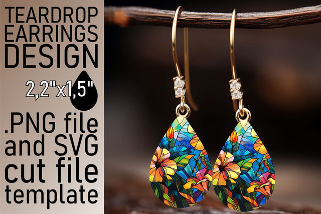 Colorful Teardrop Earrings Stained Glass Tree Design Sublimation afrosvg 