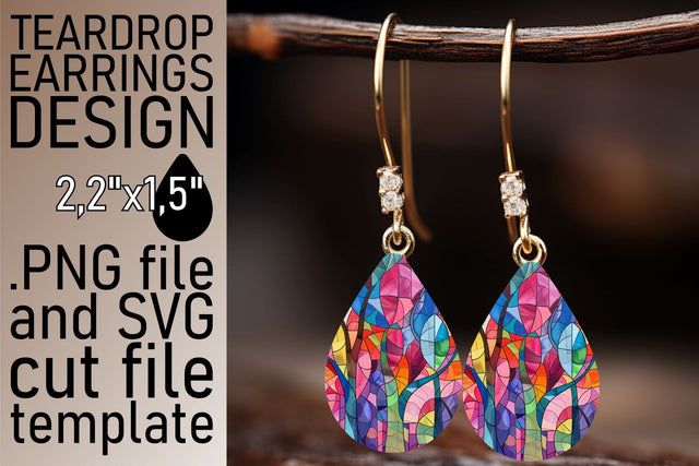Colorful Teardrop Earrings Stained Glass Tree Design Sublimation afrosvg 