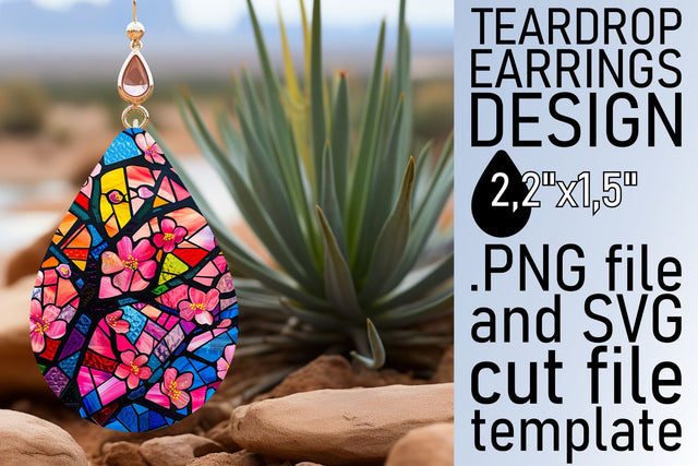 Colorful Teardrop Earrings Stained Glass Tree Design Sublimation afrosvg 