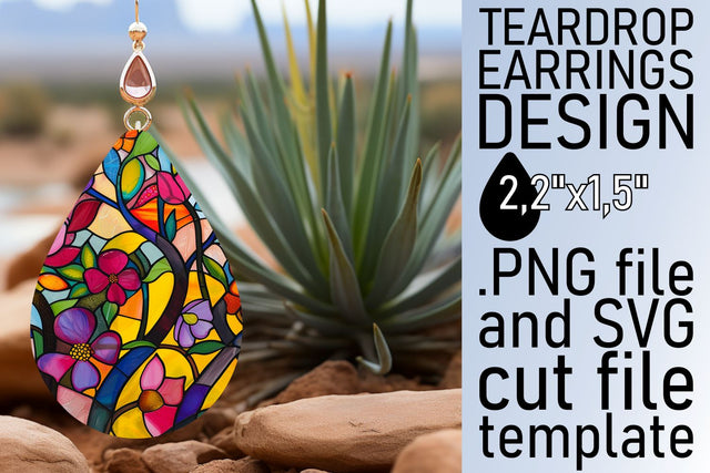 Colorful Teardrop Earrings Stained Glass Tree Design Sublimation afrosvg 