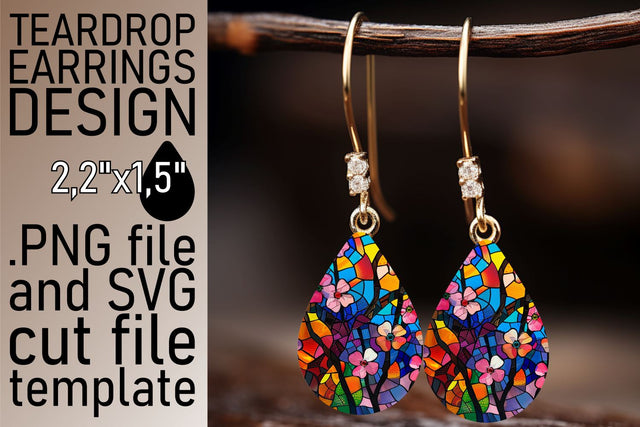 Colorful Teardrop Earrings Stained Glass Tree Sublimation Sublimation afrosvg 