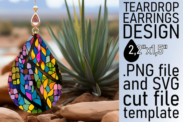 Colorful Teardrop Earrings Stained Glass Tree Sublimation Sublimation afrosvg 