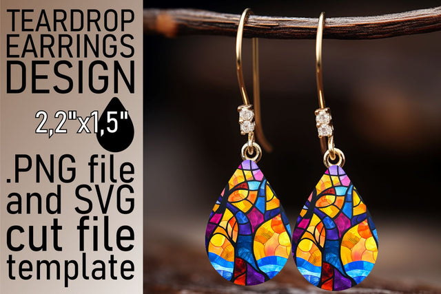 Colorful Teardrop Earrings Stained Glass Tree Sublimation Sublimation afrosvg 