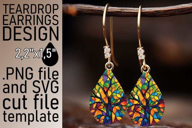 Colorful Teardrop Earrings Stained Glass Tree Sublimation Sublimation afrosvg 