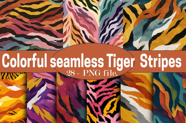 Colorful Tiger Stripes Digital Paper Digital Pattern SVGArt 