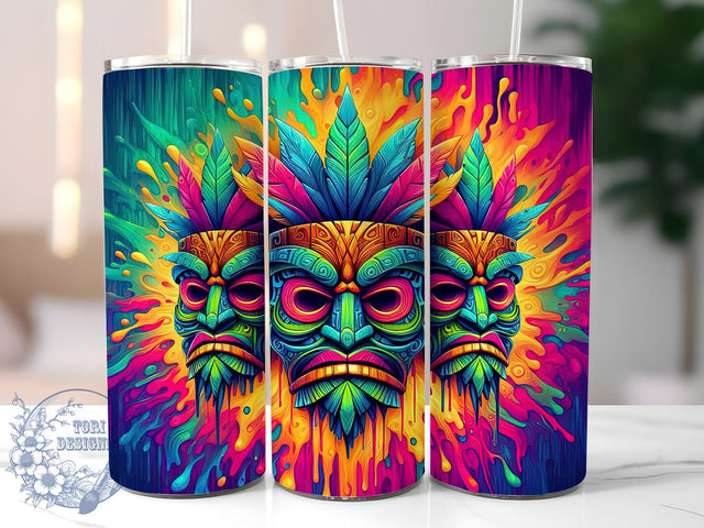 Colorful Tiki Mask 20oz Skinny Tumbler PNG, Tropical Tiki Tumbler Sublimation Wrap, Straight & Tapered Tumbler Wrap, Instant Digital Download Sublimation ToriDesigns 
