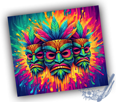 Colorful Tiki Mask 20oz Skinny Tumbler PNG, Tropical Tiki Tumbler Sublimation Wrap, Straight & Tapered Tumbler Wrap, Instant Digital Download Sublimation ToriDesigns 