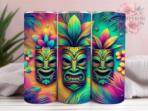 Colorful Tiki Mask 20oz Tumbler Wrap PNG, Tropical Tiki Tumbler PNG Sublimation Design, Straight & Tapered Tumbler Wrap, Instant Digital Download Sublimation Li Zamperini 