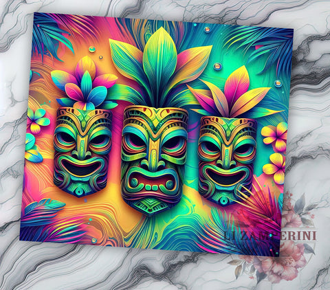 Colorful Tiki Mask 20oz Tumbler Wrap PNG, Tropical Tiki Tumbler PNG Sublimation Design, Straight & Tapered Tumbler Wrap, Instant Digital Download Sublimation Li Zamperini 