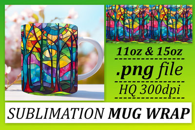Colorful Tree 11oz/15oz Stained Glass Mug Wrap Sublimation Sublimation afrosvg 