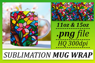 Colorful Tree 11oz/15oz Stained Glass Mug Wrap Sublimation Sublimation afrosvg 