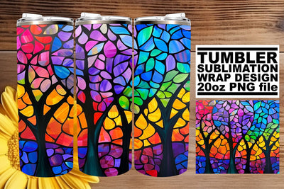 Colorful Tree 20oz Stained Glass Tumbler Wrap Sublimation Sublimation afrosvg 