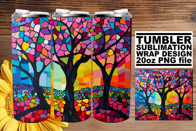 Colorful Tree 20oz Stained Glass Tumbler Wrap Sublimation Sublimation afrosvg 