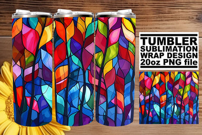 Colorful Tree 20oz Tumbler Wrap Stained Glass Art Sublimation afrosvg 