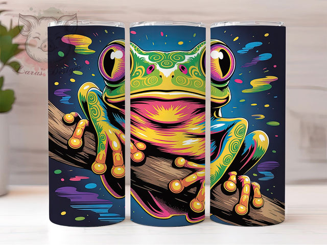 Colorful Tree Frog Coqui Branch 20oz Tumbler Wrap, Coqui Frog, Artsy Colorful, Branch Design, Wildlife Animal, 20oz Tumbler Wrap, Sublimation PNG Sublimation Lara' s Designs 