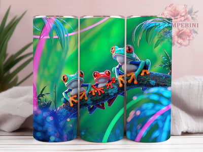 Colorful Tree Frog Tumbler, Colorful Style, Nature Inspired, Whimsical Design, Bright Pattern, 20Oz Tumbler, Sublimation Wrap Sublimation Li Zamperini 