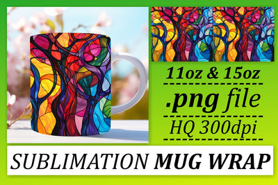 Colorful Tree Mug Wrap 11oz/15oz Stained Glass Sublimation Sublimation afrosvg 
