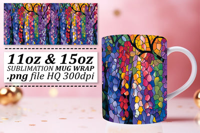 Colorful Tree Mug Wrap 11oz/15oz Stained Glass Sublimation Sublimation afrosvg 