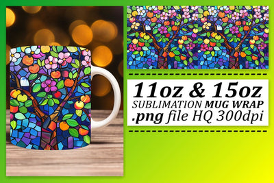 Colorful Tree Mug Wrap 11oz/15oz Stained Glass Sublimation Sublimation afrosvg 