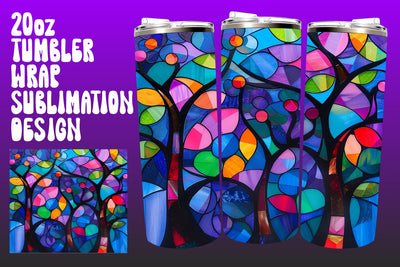 Colorful Tree Stained Glass Design PNG Sublimation afrosvg 