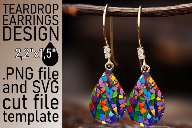 Colorful Tree Stained Glass Teardrop Earrings Sublimation Sublimation afrosvg 