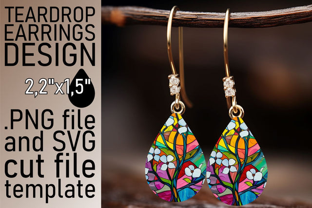Colorful Tree Stained Glass Teardrop Earrings Sublimation Sublimation afrosvg 