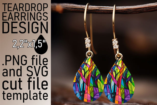 Colorful Tree Stained Glass Teardrop Earrings Sublimation Sublimation afrosvg 