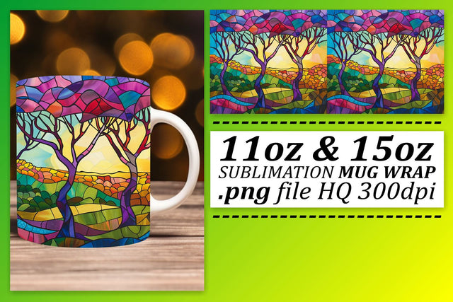 Colorful Tree Stained Glass Wrap 11oz/15oz Mug Sublimation Sublimation afrosvg 