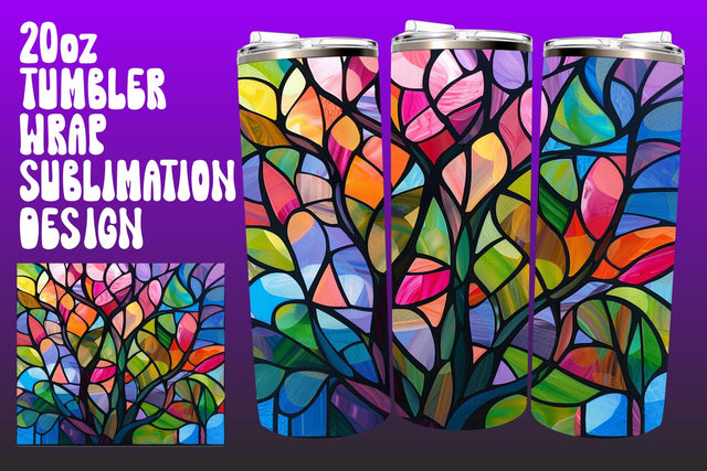 Colorful Tree Stained Glass Wrap PNG Sublimation afrosvg 