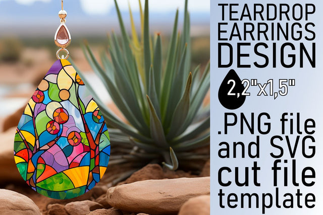 Colorful Tree Teardrop Earrings Stained Glass Art Sublimation afrosvg 