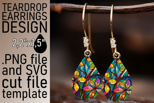 Colorful Tree Teardrop Earrings Stained Glass Art Sublimation afrosvg 