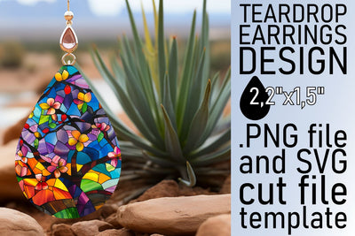 Colorful Tree Teardrop Earrings Stained Glass Art Sublimation afrosvg 