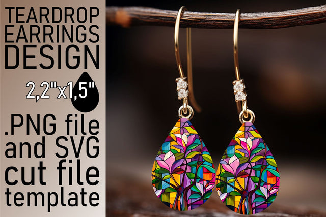 Colorful Tree Teardrop Earrings Stained Glass Sublimation Sublimation afrosvg 