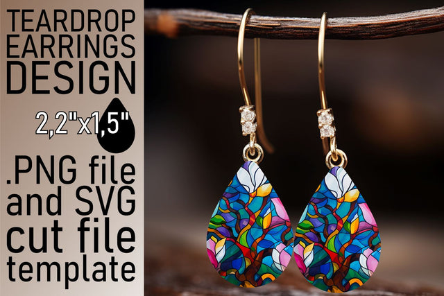 Colorful Tree Teardrop Earrings Stained Glass Sublimation Sublimation afrosvg 