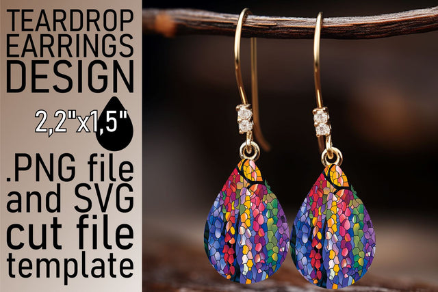 Colorful Tree Teardrop Earrings Stained Glass Sublimation Sublimation afrosvg 