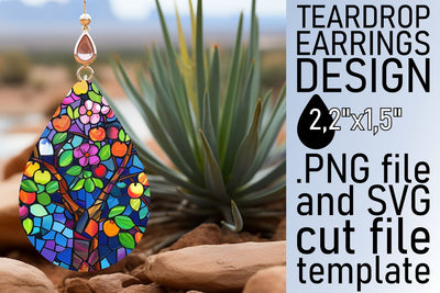 Colorful Tree Teardrop Earrings Sublimation Stained Glass Sublimation afrosvg 