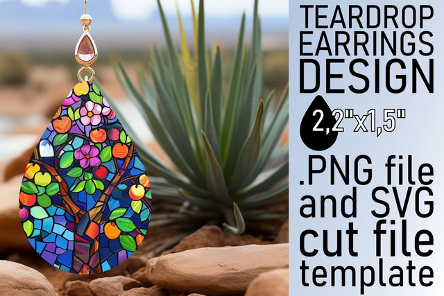 Colorful Tree Teardrop Earrings Sublimation Stained Glass Sublimation afrosvg 