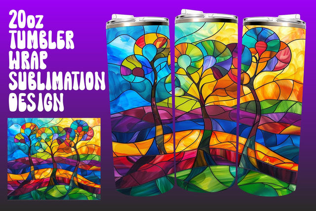 Colorful Tree Tumbler Wrap 20oz 3D PNG Sublimation afrosvg 