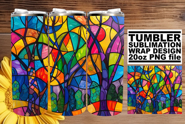 Colorful Tree Tumbler Wrap 20oz Stained Glass Sublimation Sublimation afrosvg 