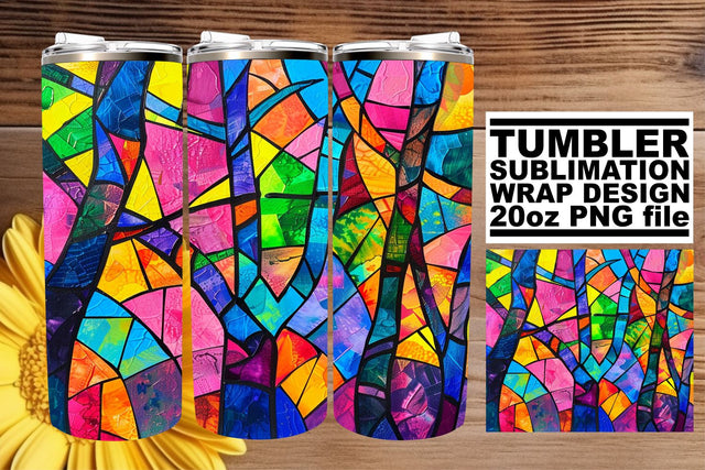 Colorful Tree Tumbler Wrap 20oz Stained Glass Sublimation Sublimation afrosvg 