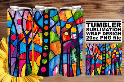 Colorful Tree Tumbler Wrap Sublimation 20oz Stained Glass Sublimation afrosvg 