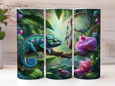 Colorful Tropical Chameleon Tumbler, Reptile Spirit Tumbler, Chameleon 20oz Wrap, Sublimation Design, Exotic Gift Idea, Colorful Reptile Wrap, Whimsical Chameleon Tumbler Sublimation Lara' s Designs 
