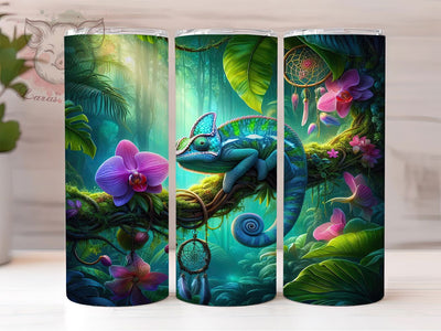 Colorful Tropical Chameleon Tumbler, Reptile Spirit Tumbler, Chameleon 20oz Wrap, Sublimation Design, Exotic Gift Idea, Colorful Reptile Wrap, Whimsical Chameleon Tumbler Sublimation Lara' s Designs 