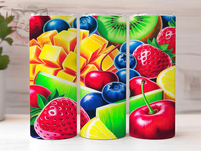 Colorful Tropical Fruit Tumbler, Fruit Salad Pattern, Colorful Fruit Design, 20Oz Sublimation Wrap, Juicy Fruit Art, Tropical Fruit Texture, Tumbler Sublimation Sublimation Lara' s Designs 