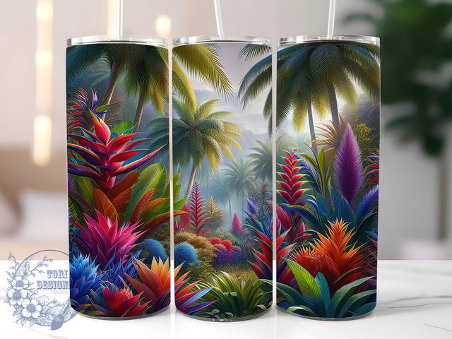 Colorful Tropical Garden Floral Tumbler, Garden Flower Tumbler, Exotic Floral Wrap, Whimsical Tropical Wrap, Colorful Garden Wrap, Sublimation Design, Trendy Gift Idea Sublimation ToriDesigns 