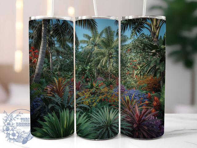 Colorful Tropical Garden Floral Tumbler, Garden Flower Tumbler, Exotic Floral Wrap, Whimsical Tropical Wrap, Colorful Garden Wrap, Sublimation Design, Trendy Gift Idea Sublimation ToriDesigns 